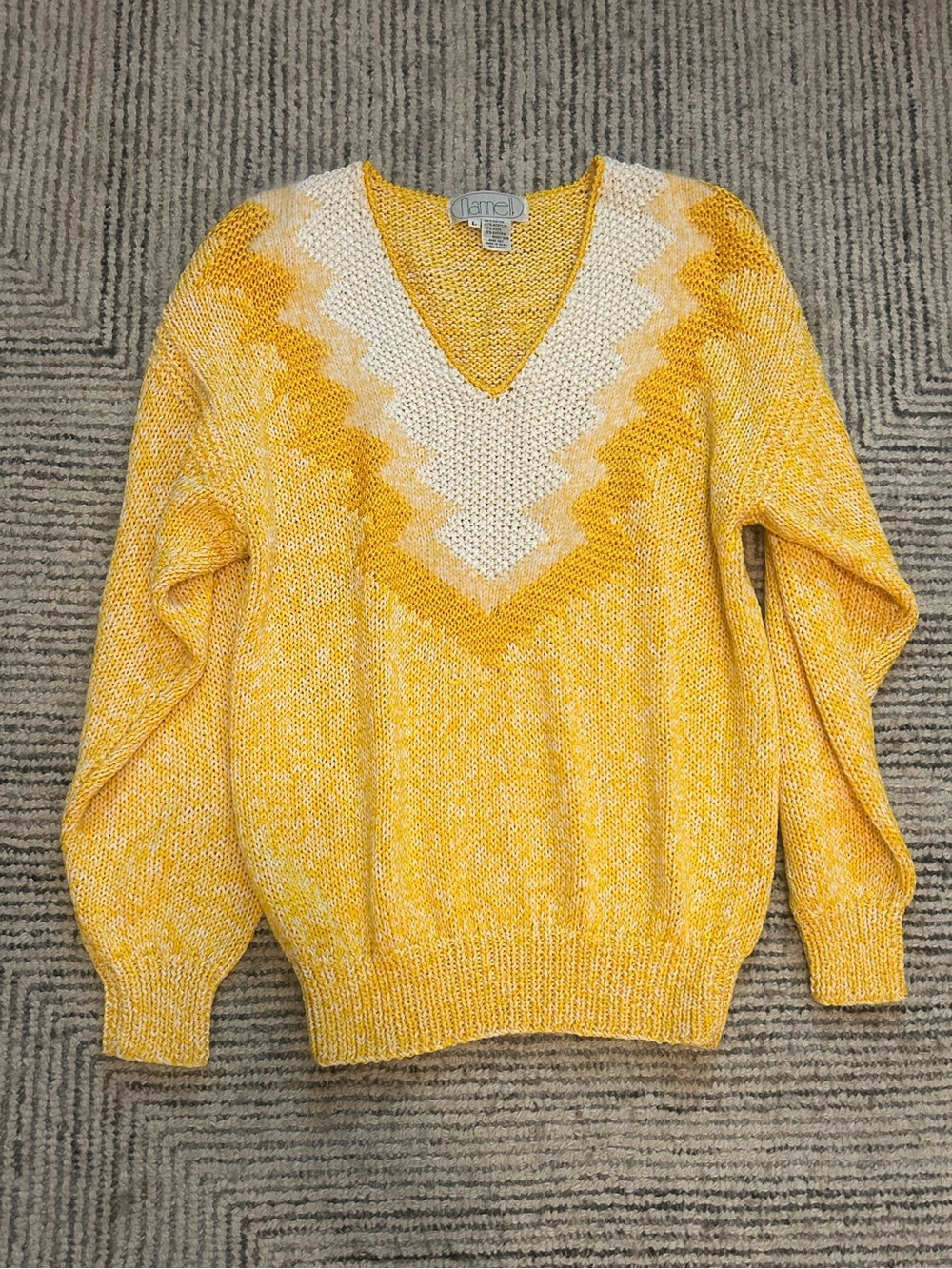 Vintage Nannell Yellow Hand Knit Sweater Size L Wool Angora Rabbit Hair